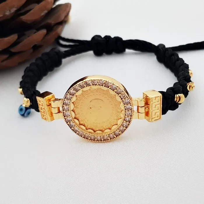 Menteşeli Nazarlıklı Çeyrek Altınlı İpli Bileklik FB01524
