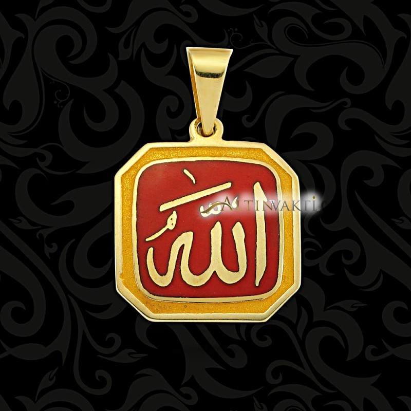 '' Allah '' Yazılı Kırmızı Mineli Altın Maşallah Nazarlık