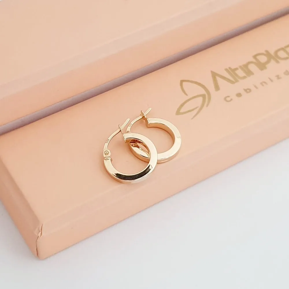 13mm Altın Köşeli Küçük Halka Küpe KP09079