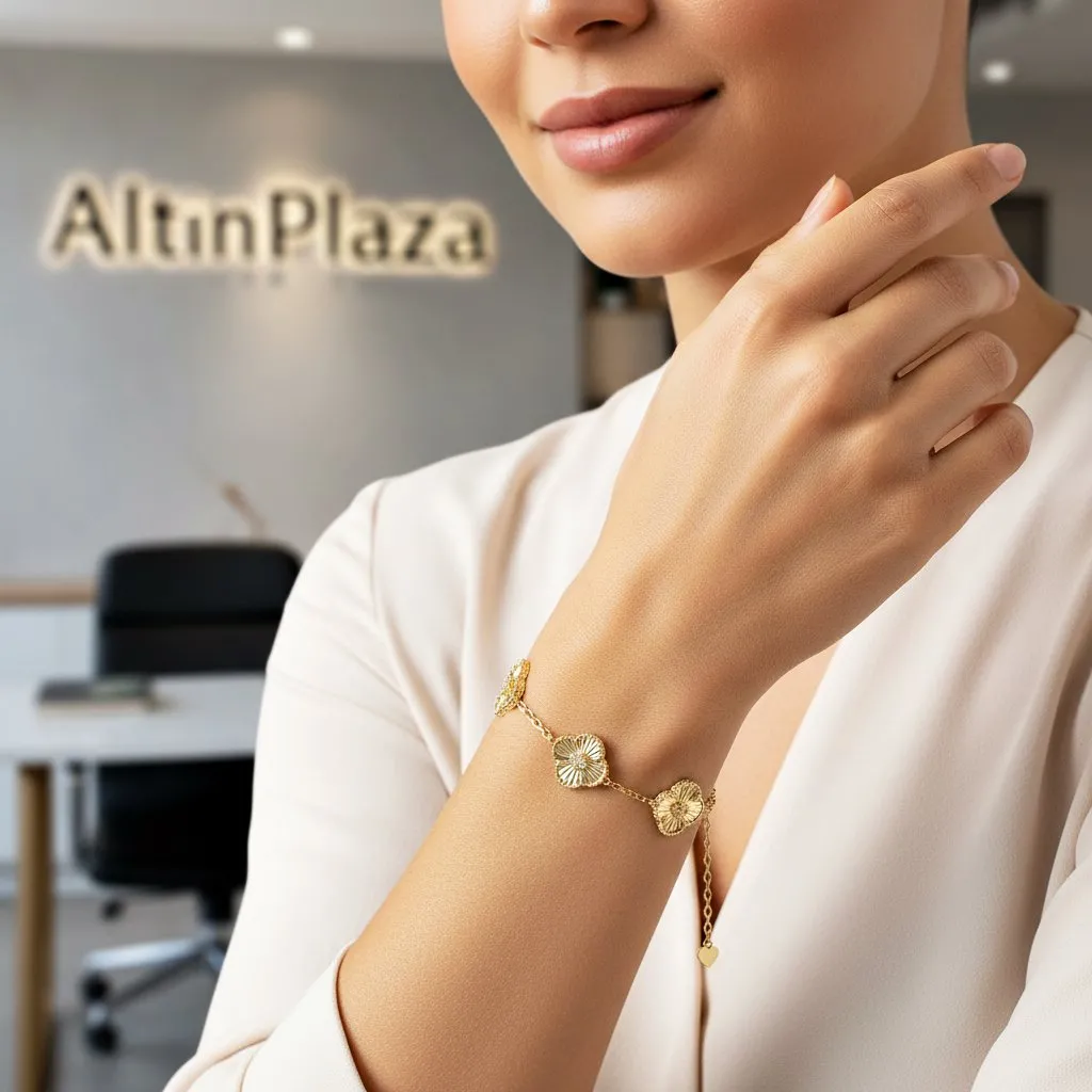 14 Ayar Altın 4 Yapraklı Aynalı Yonca Bileklik KN10187