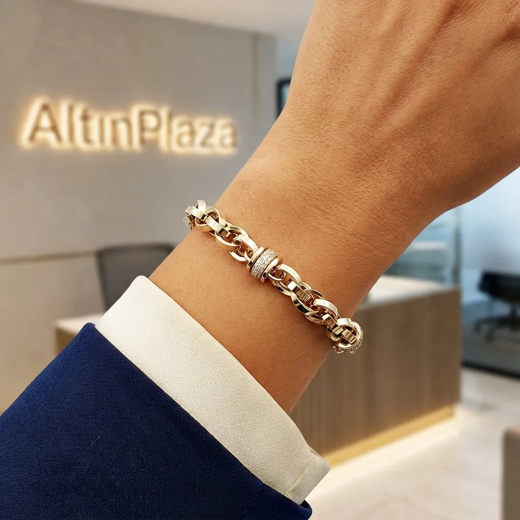 14 Ayar Altın Çok Halkalı Tasarım Zincir Bileklik 805409