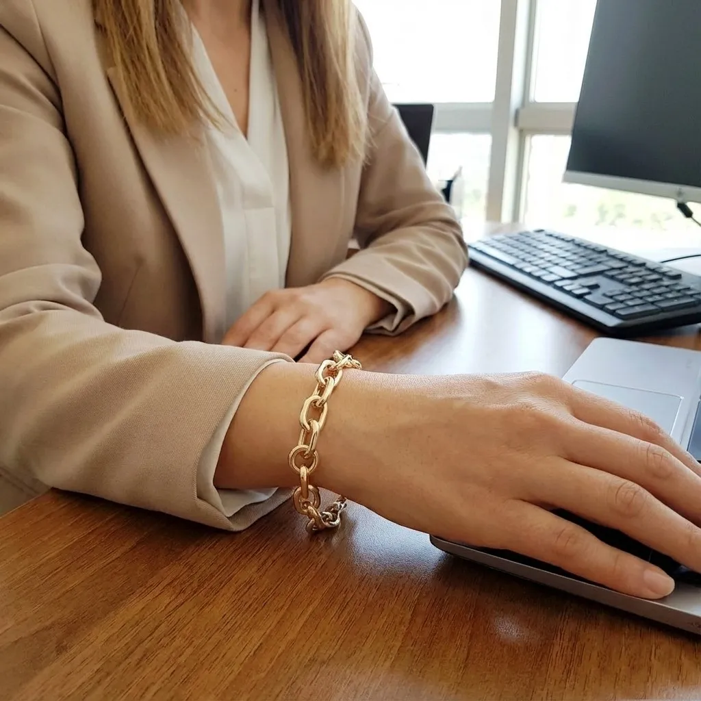 14 Ayar Altın Geniş Form Parlak Zincir Bileklik 826113