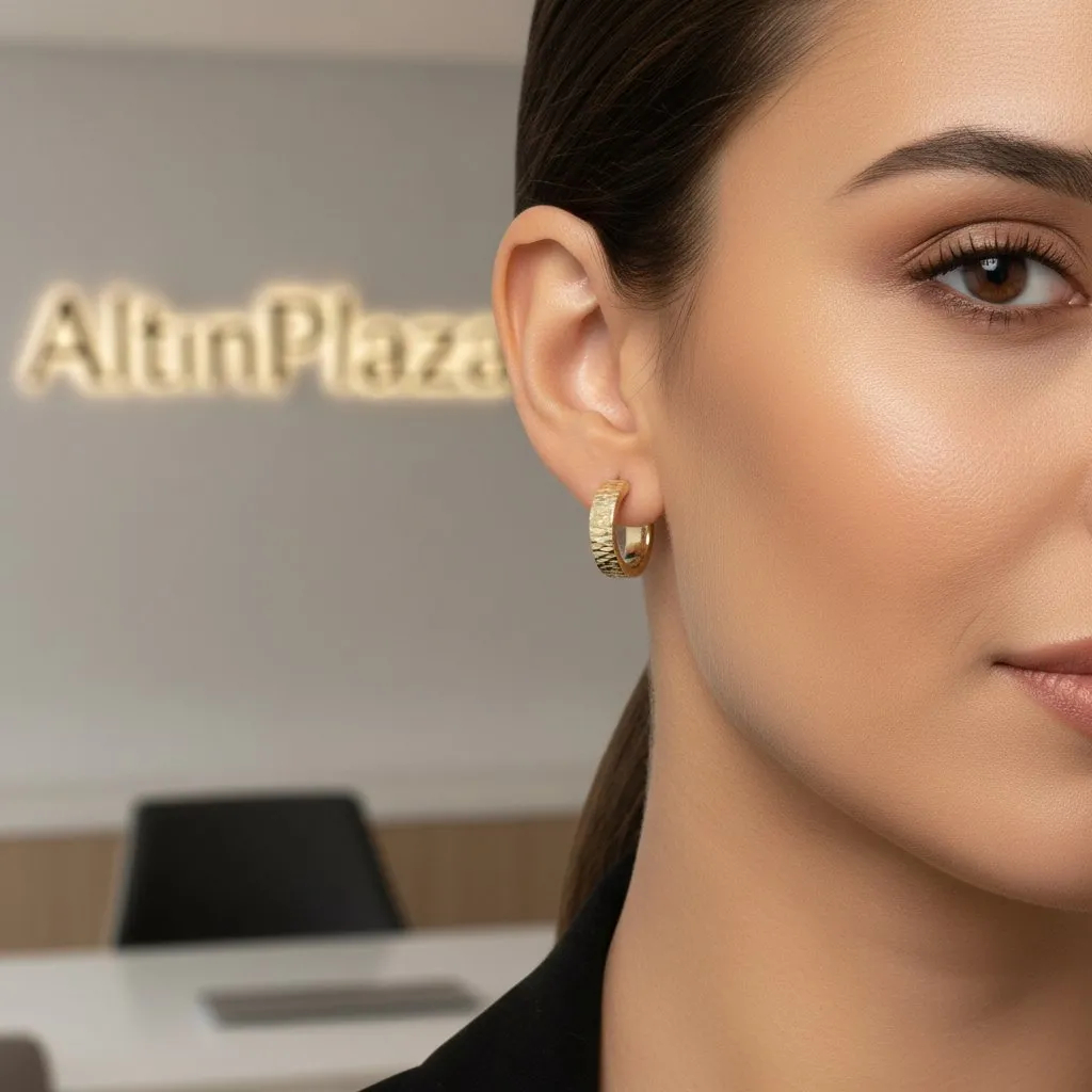 14 Ayar Altın Kalemli Kalın Küçük Halka Küpe 578286