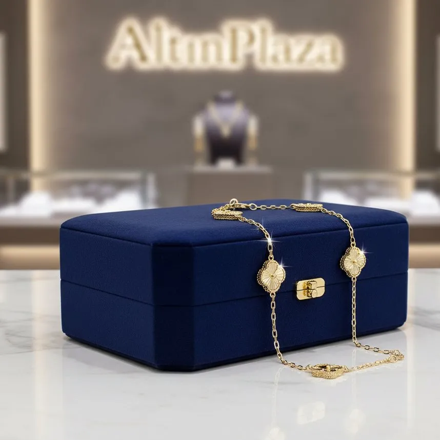 14 Ayar Altın Mini Ataç Zincir Aynalı Yonca Bileklik KN10205