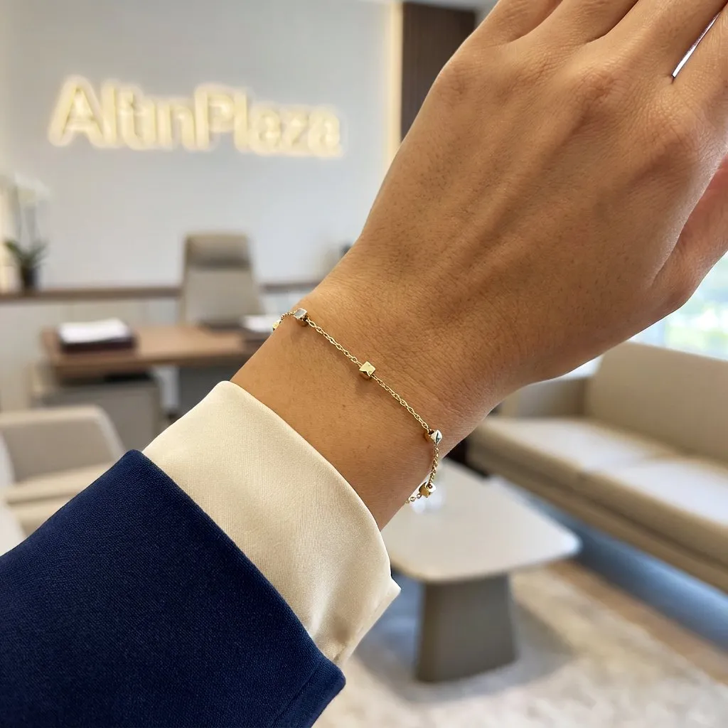 14 Ayar Altın Minimal Küpler Bileklik KN10050