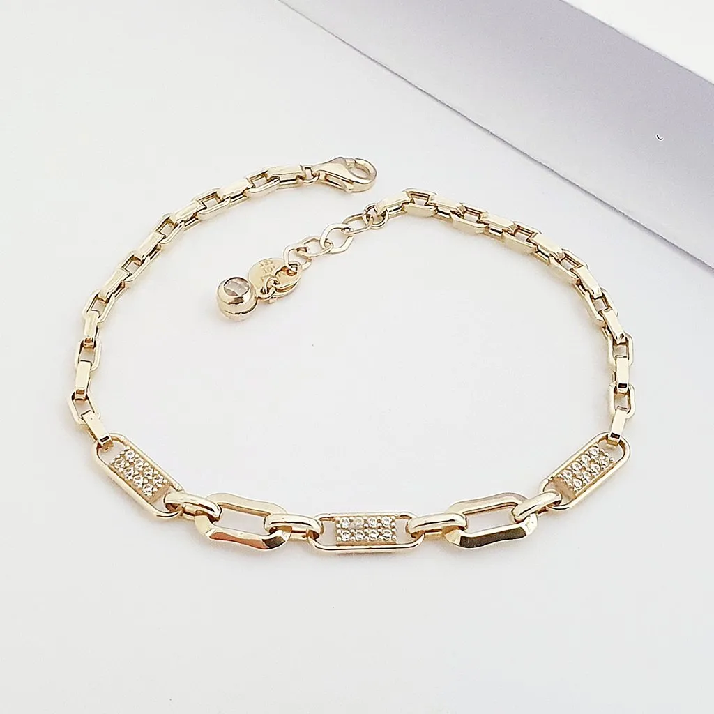 14 Ayar Altın Minimal Pave Detay Ataç Zincir Bileklik KN10128