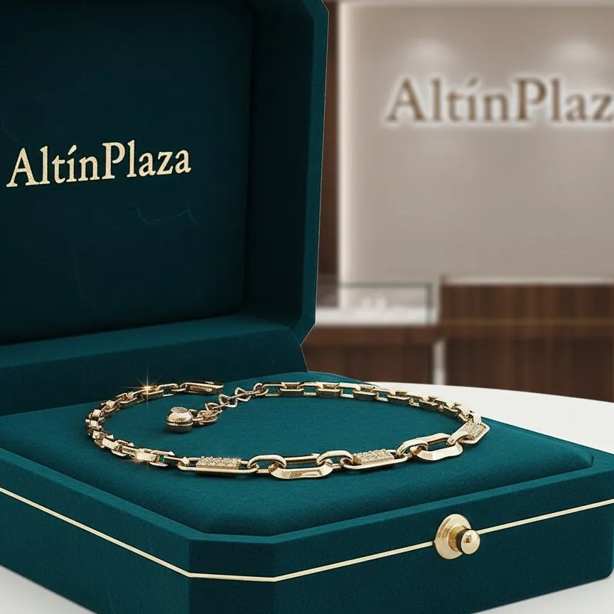 14 Ayar Altın Minimal Pave Detay Ataç Zincir Bileklik KN10128