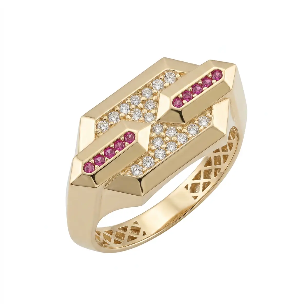 14 Ayar Altın Modern Pembe Şerit Yüzük YZ03935