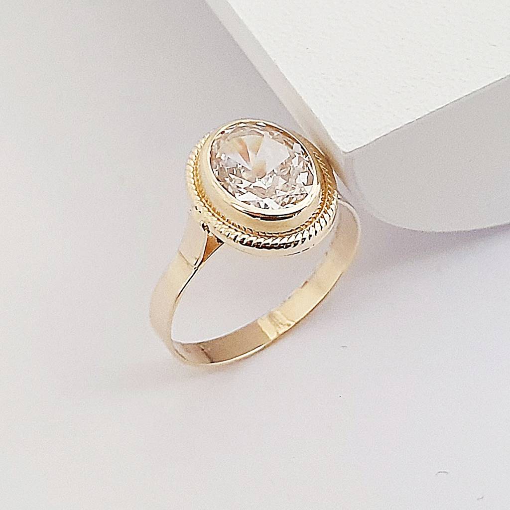 14 Ayar Altın Oval Kesim Bezel Yüzük YZ03814