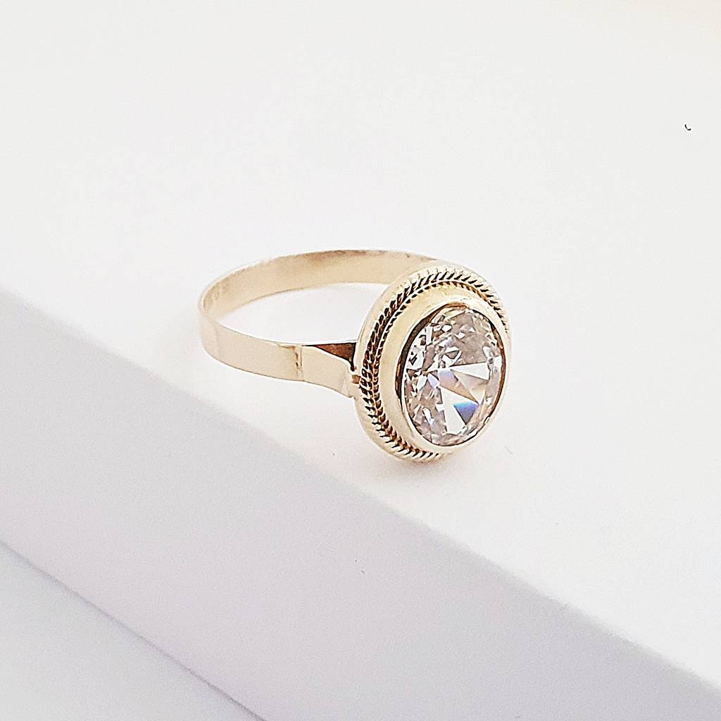 14 Ayar Altın Oval Kesim Bezel Yüzük YZ03814