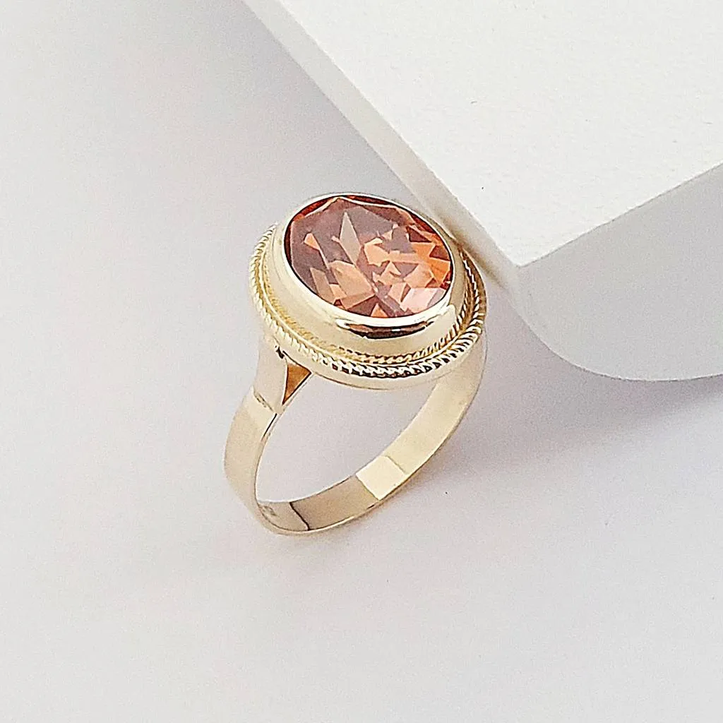 14 Ayar Altın Oval Kesim Kehribar Tonlu Bezel Yüzük YZ03812