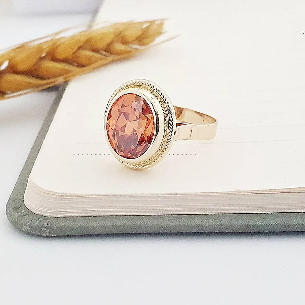 14 Ayar Altın Oval Kesim Kehribar Tonlu Bezel Yüzük YZ03812