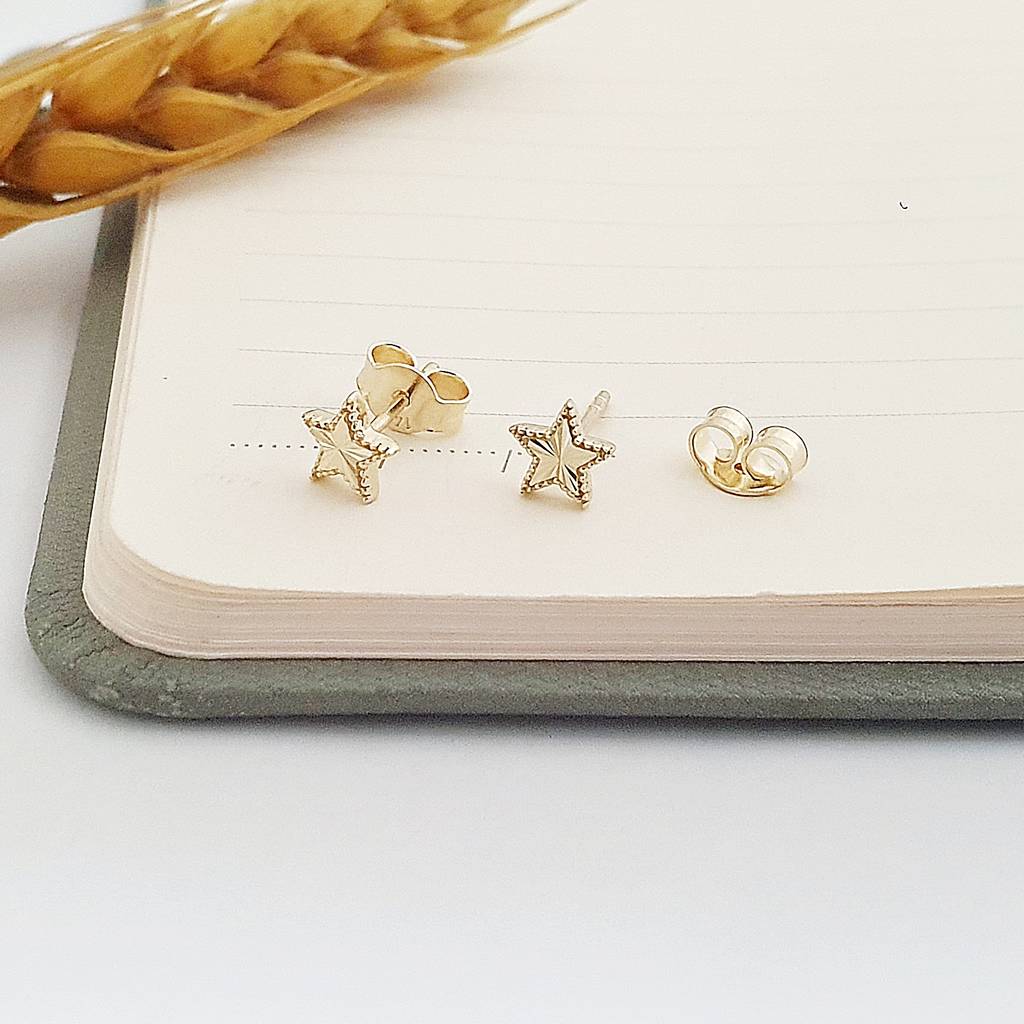 14 Ayar Altın Parlak Kesitli Yıldız Küpe KP13151