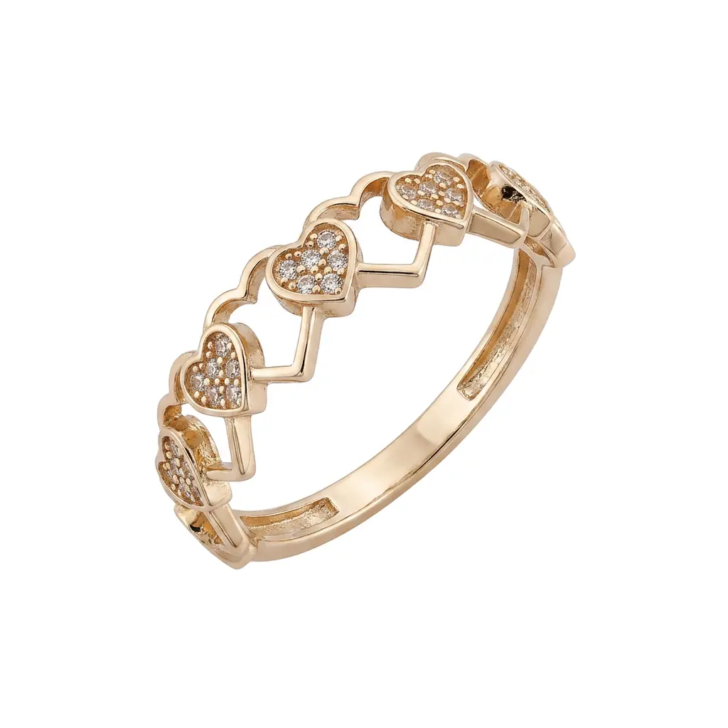 14 Ayar Altın Romantik Kalpler Yüzük YZ03929