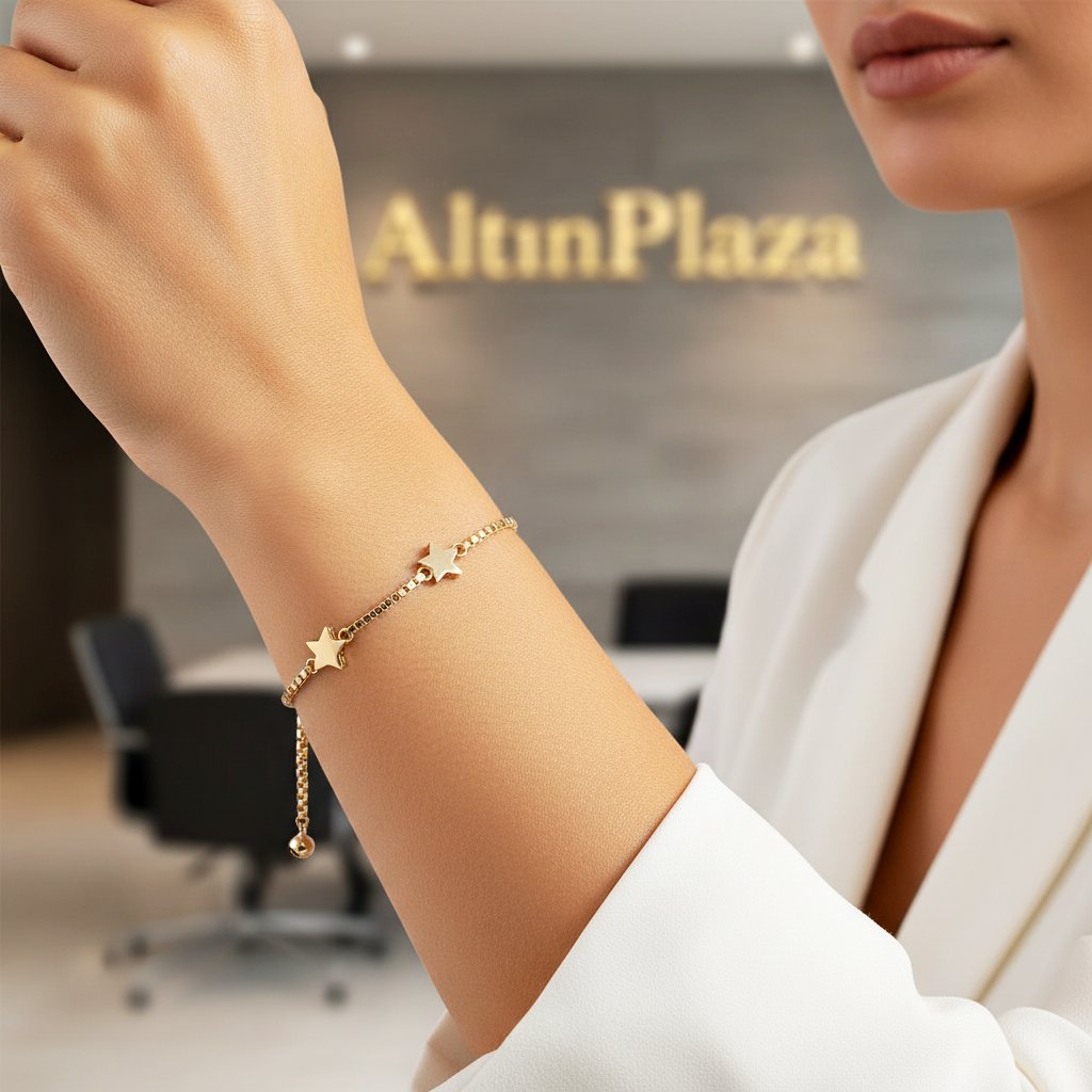 14 Ayar Altın Yıldız Armonisi Kutu Zincir Bileklik KN10124