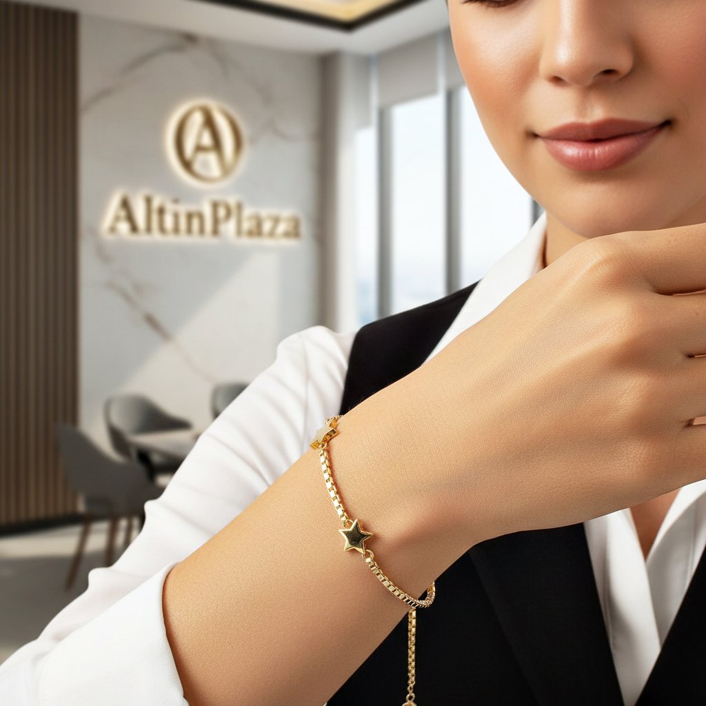 14 Ayar Altın Yıldız Armonisi Kutu Zincir Bileklik KN10124