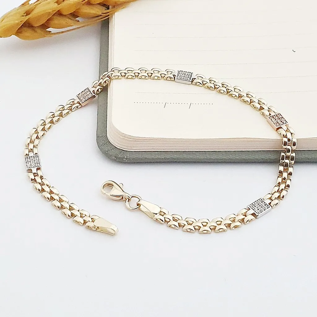14 Ayar Sarı-Beyaz Altın Kare Geçişli Bileklik 618543