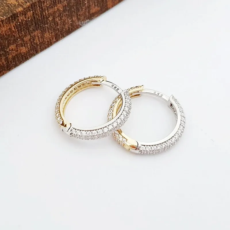 18 mm Yeşil Beyaz Altın Taşlı Halka Küpe KP06821