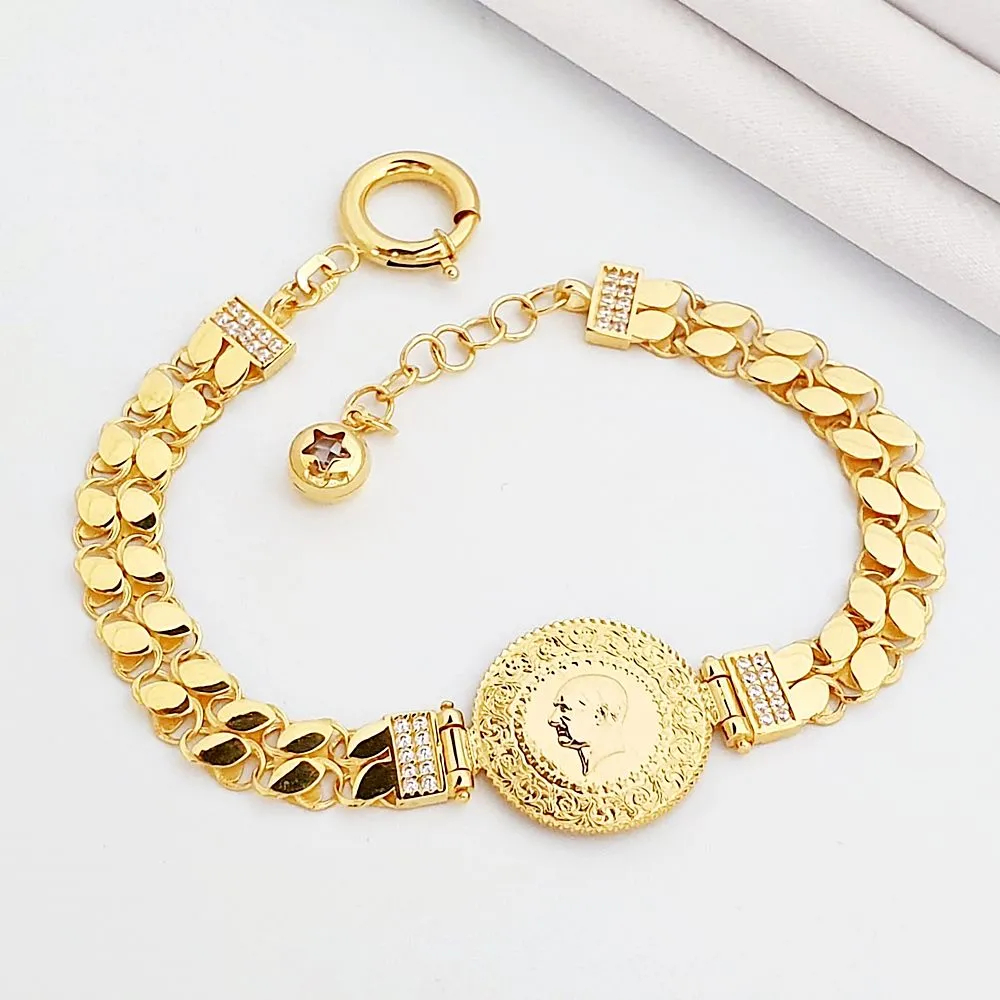 2 Pullu Zincirli Çeyrek Altınlı Bileklik KN02434