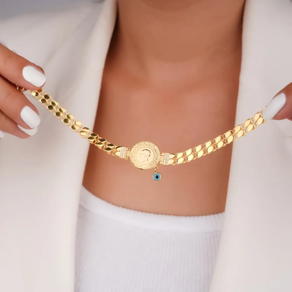 2 Pullu Zincirli Çeyrek Altınlı Bileklik KN02434