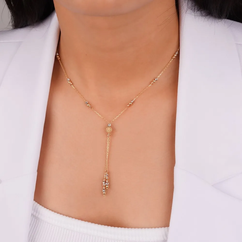 2 Püsküllü Dorika Top Altın Kolye KL07371