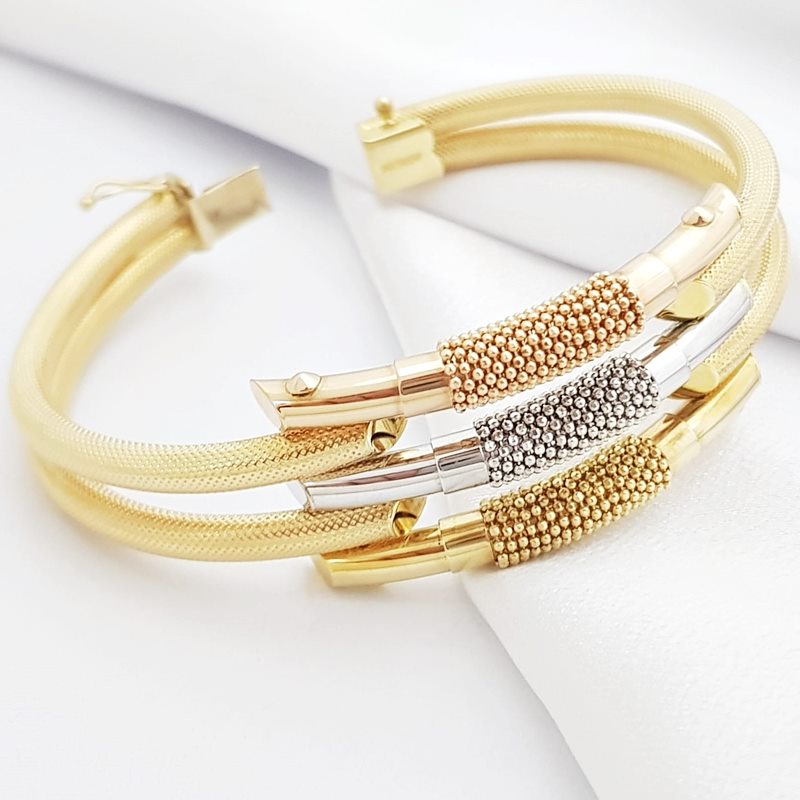 3 Kollu Zincir Detay Kaburga Kelepçe Altın Bileklik KL00900