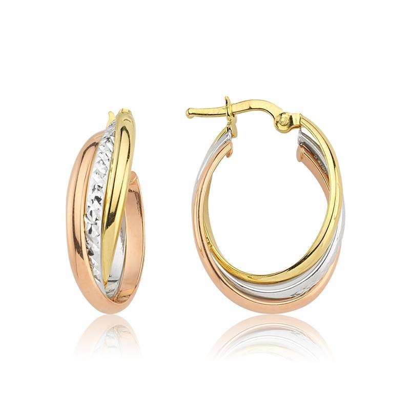 3 Renkli Altın Halka Küpe