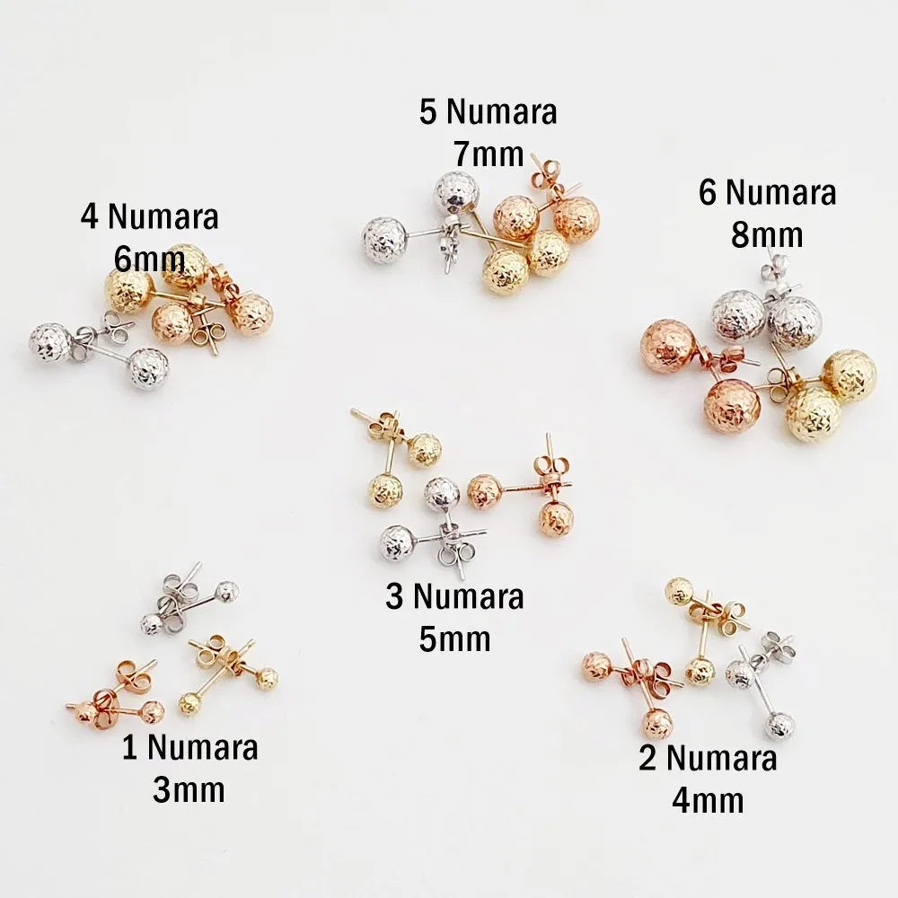 5 Numara Taş Efektli Altın Top Küpe TPE05