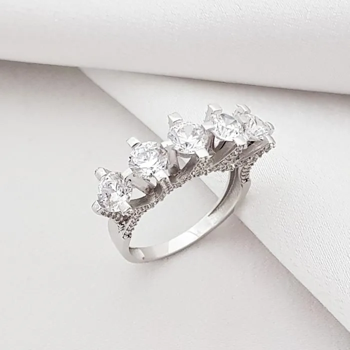 5 Taş Yüzük Beyaz Altın Swarovski Zirconia TK02744