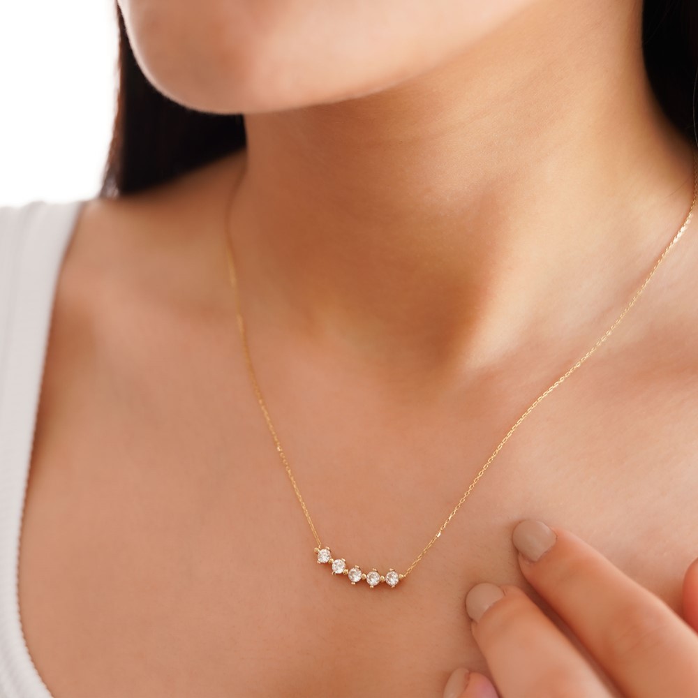 5 Tas Zincirli Altin Kolye Kl05992