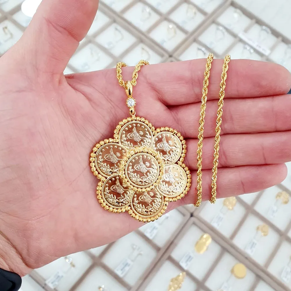 7 Osmanlı Tuğralı İhtişamlı Altın Kolye Ucu KL09871