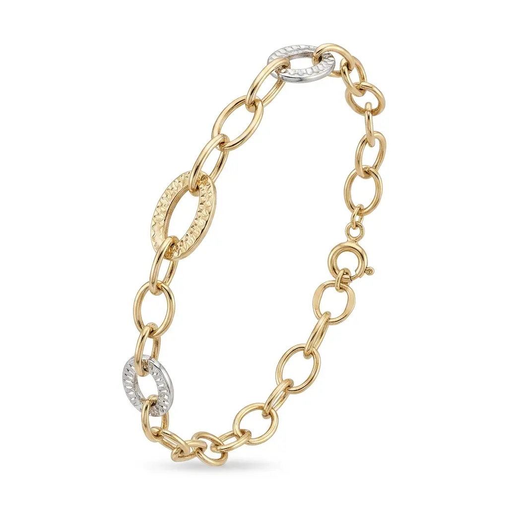 8 Ayar Beyaz-Sarı Altın Oval Halkalı Bileklik KN10949