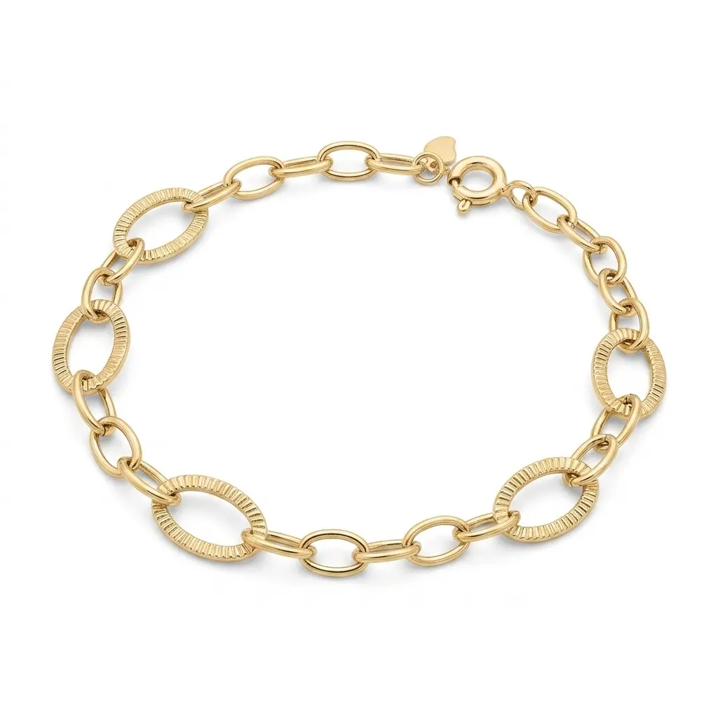 8 Ayar Sarı Altın Oval Halkalı Bileklik KN10951