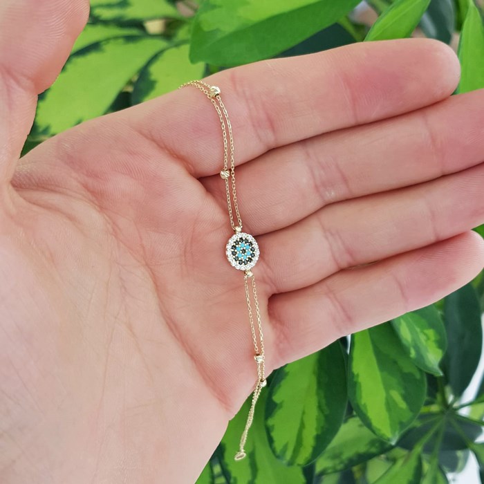 Altın Bileklik Nazar Boncuklu Ve Dorikalı KN02405