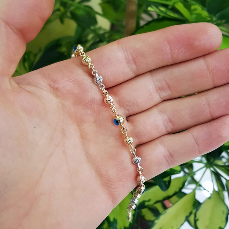 Altın Bileklik Toplu Ve Nazar Boncuklu KN02362