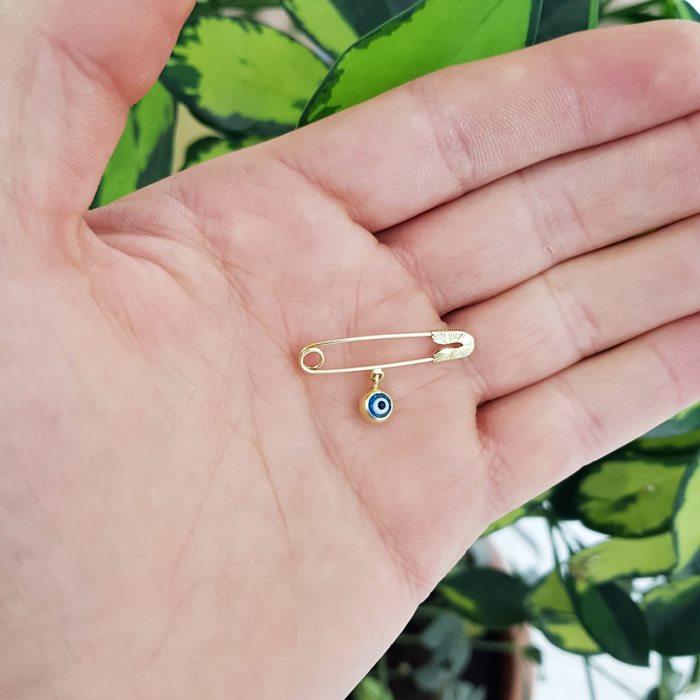 Altın Göz Boncuklu Bebek Çengelli İğnesi