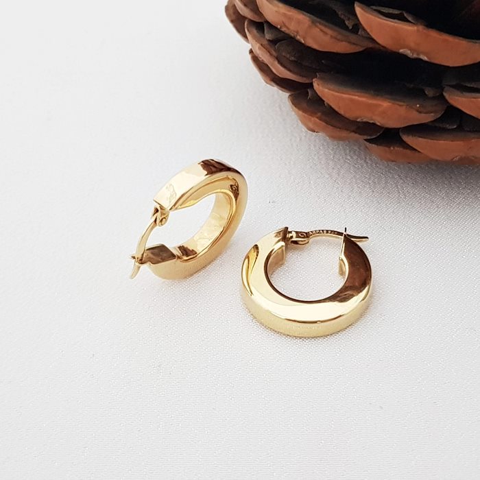 +Altın Halka Küpe Kalın Köşeli Küçük Boy KP02716