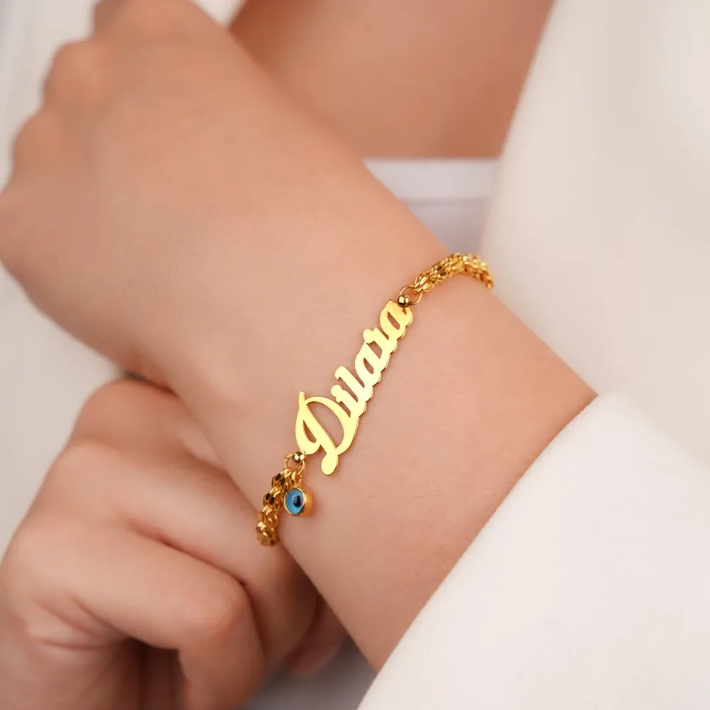 Altın İsimli Bileklik Küp Zincir KN03001