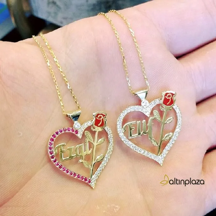 Altın İsimli Kolye Kalbimin Gülü Modeli
