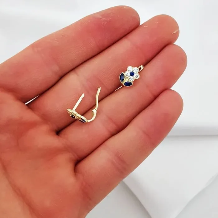 Altın bebek küpesi 2 Lacivert Yapraklı KP04787