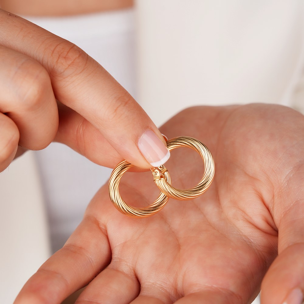 Burmalı Altın Halka Küpe KP05427