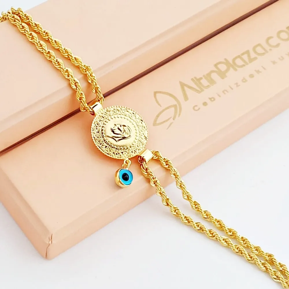 Çeyrek Altınlı Bileklik Halat Zincirli Ve Nazarlıklı KN02273
