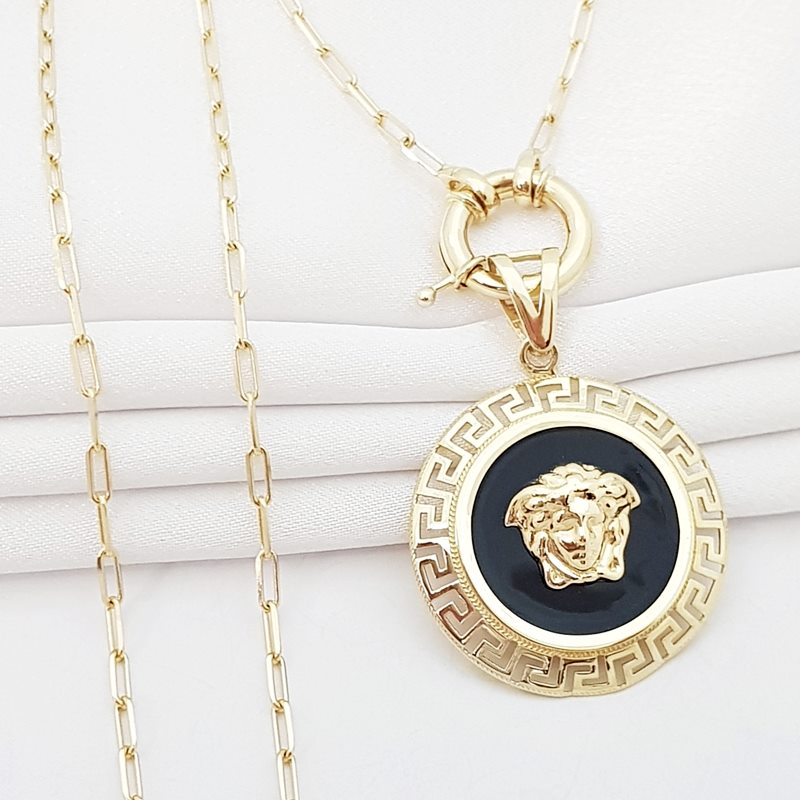 +Halat Uzun Zincir Büyük Madalyon Aslan Altın Kolye KL06645H