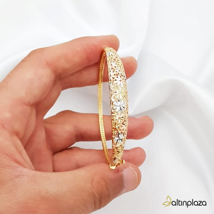 Kalem İşlemeli 14 Ayar Altın Kelepçe Bilezik