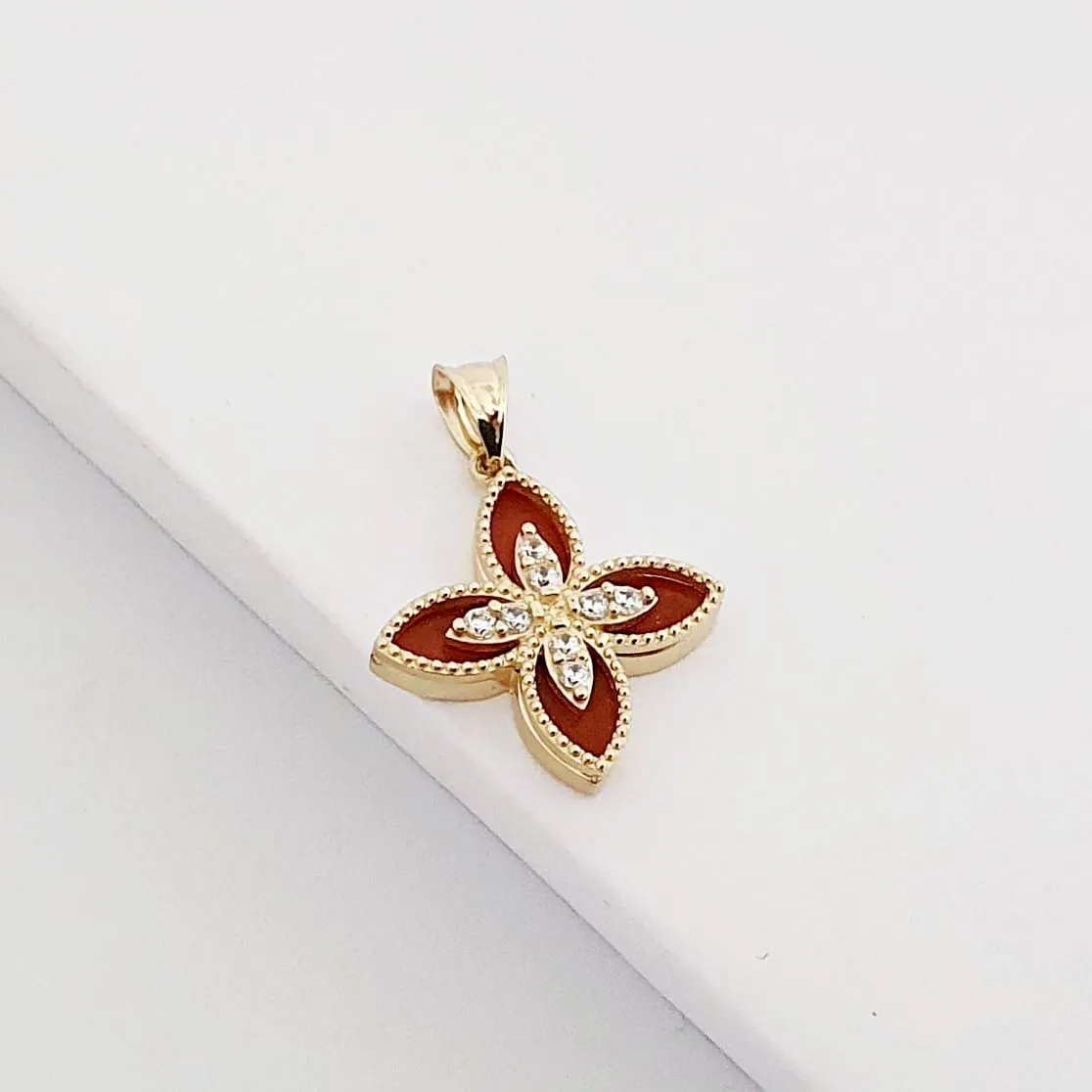 Kahverengi Mineli Alhambra Yonca Altın Charm KL11850