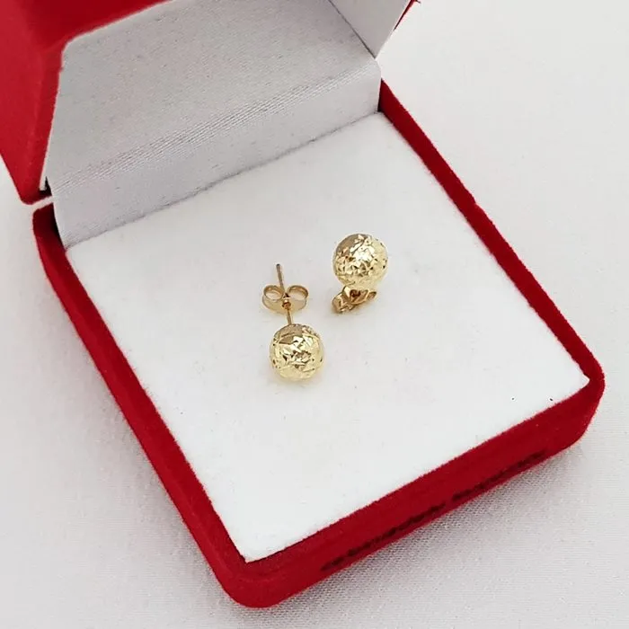 Kalem İşlemeli Altın Top Küpe KP04147