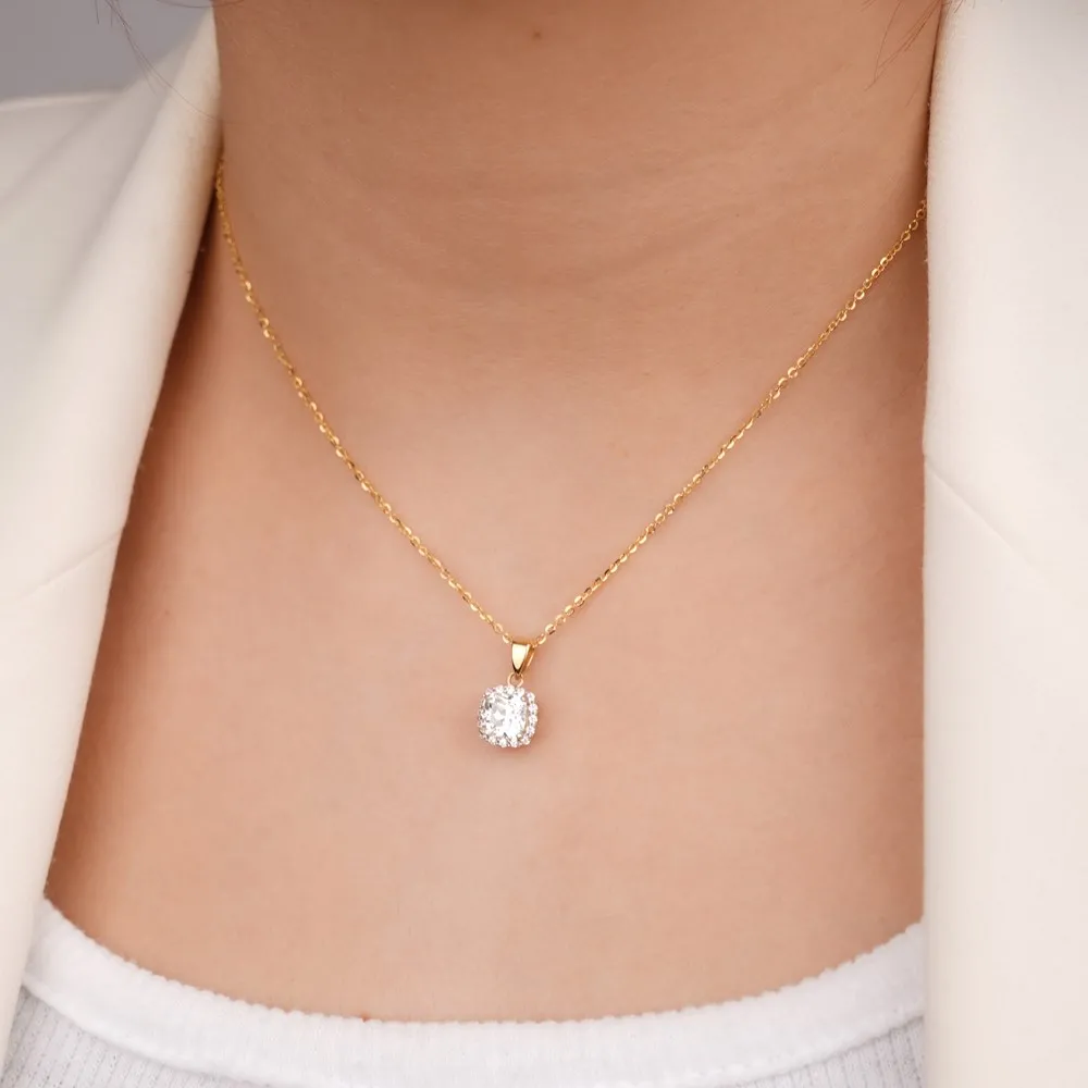 Kare Baget Taşlı Altın Kolye KL06844