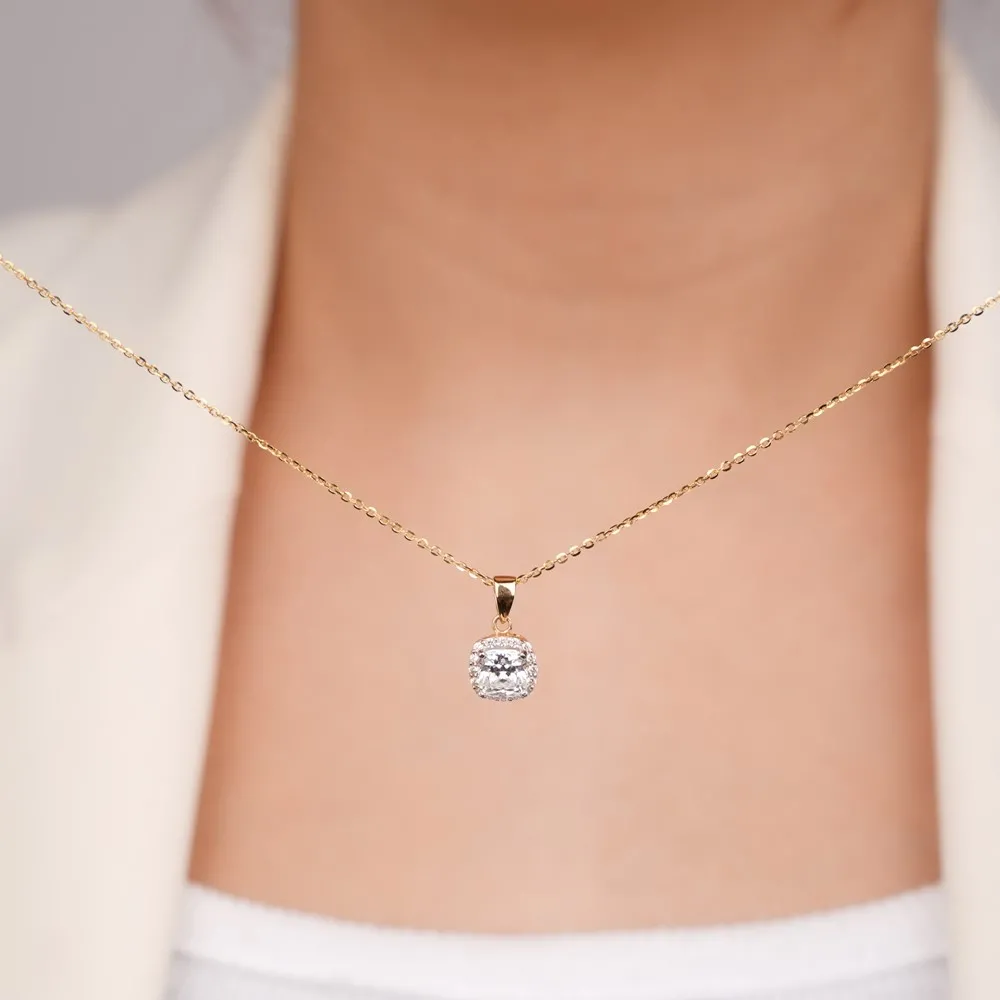 Kare Baget Taşlı Altın Kolye KL06844