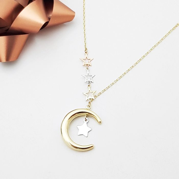 Kayan Yıldız Tasarım Altın Ay Yıldız Kolye KL06802