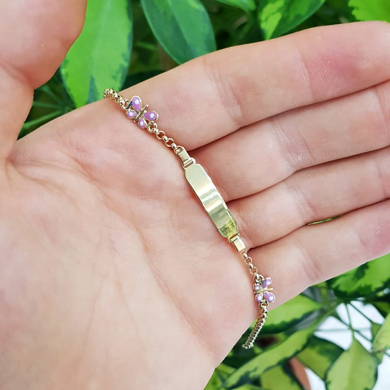 Kelebek Tasarımlı Altın Kız Bebek Künyesi Altın Plaza